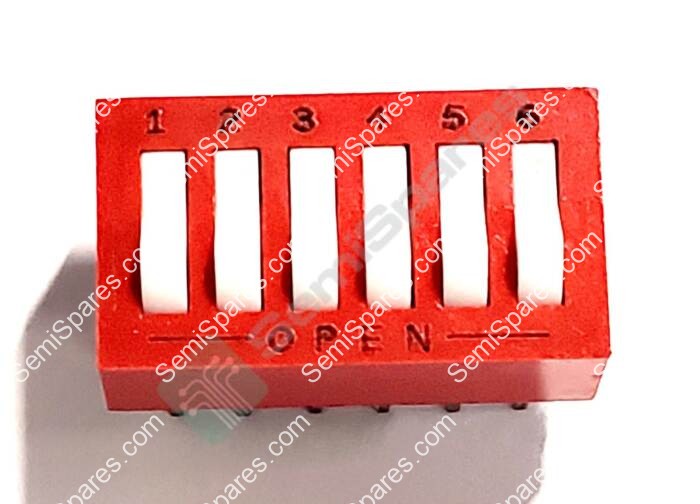 GRAYHILL INC. 76SB06T | DIP SWITCH SPST 6 POSITION THROUGH HOLE ROCKER ACTUATOR 150MA 30VDC RAIDED PC PIN RED