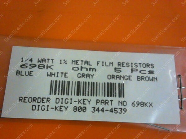 698KX | 1/4 WATTS 1% METAL FILM RESISTORS 698KX OHM (PACKAGE OF 5)
