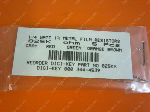 825KX | 1/4 WATTS 1% METAL FILM RESISTORS 825KX OHM (PACKAGE OF 5)