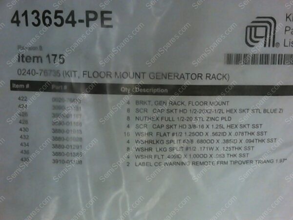 0240-76735 | KIT FLOOR MOUNT GENERATOR RACK