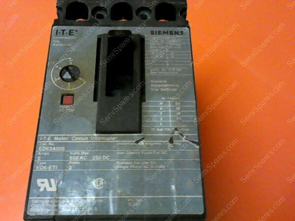 ED63A005 | SIEMENS I-T-E MOTOR CICUIT INTERRUPTER ED63A005 TYPE ED6-ETI 3P 5 AMPS VOLT MAX 600 AC 250 DC