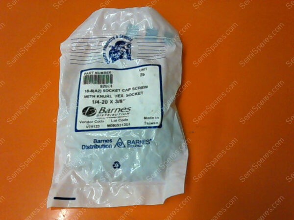 92024 | BARNES DISTRIBUTION SOCKET CAP SCREW WITH KNURT HEX, SOCKET 1/4-20 X 3/8" PN/92024 (PACK OF 25)