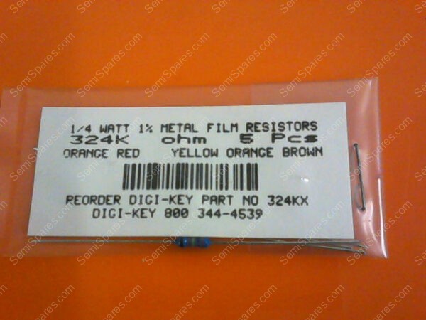 324KX | 1/4 WATT 1% METAL FILM RESITORS 324K OHM (PK OF 5)