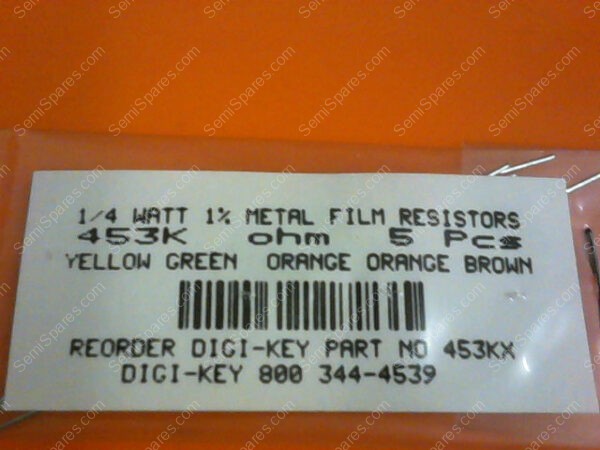 453KX | 1/4 WATTS 1% METAL FILM RESISTORS 453KX OHM (PACKAGE OF 5)