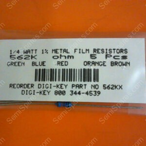 562KX | 1/4 WATTS 1% METAL FILM RESISTORS 562K OHM (PACKAGE OF 5)