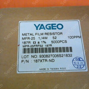187XTR-ND | METAL FILM RESISTOR MFR-25 1/4W 52 100PPM 187R 1% (5000PCS