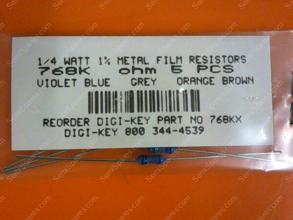 768KX | 1/4 WATTS 1% METAL FILM RESISTORS 768KX OHM (PACKAGE OF 5)