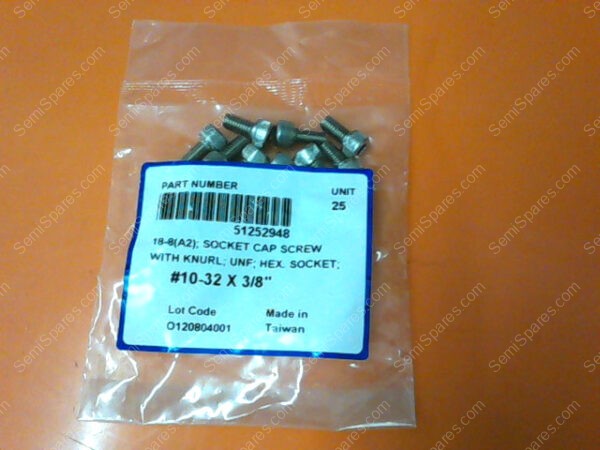 51252948 | SOCKET CAP SCREW WITH KNURT; UNF; HEX. SOCKET #10-32 X 3/8" PN/51252948 (PACK OF 25)
