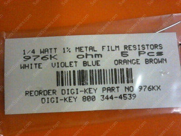 976KX | 1/4 WATTS 1% METAL FILM RESISTORS 976KX OHM (PACKAGE OF 5)