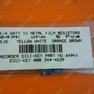 649KX | 1/4 WATTS 1% METAL FILM RESISTORS 649KX OHM (PACKAGE OF 5)