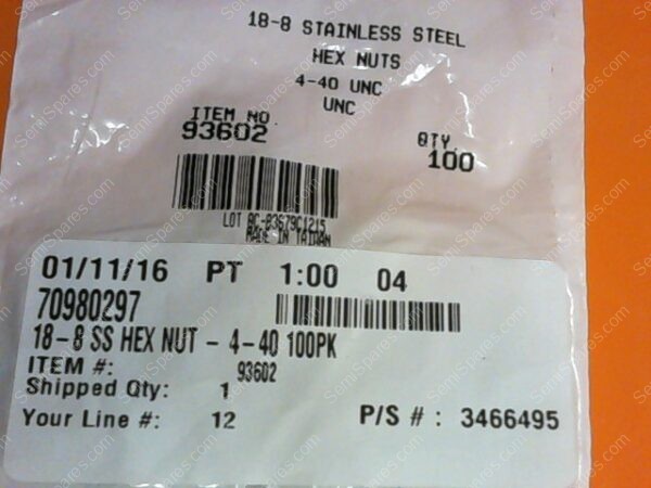 70980297 | 18-8 SS HEX NUT 4-40 100PK