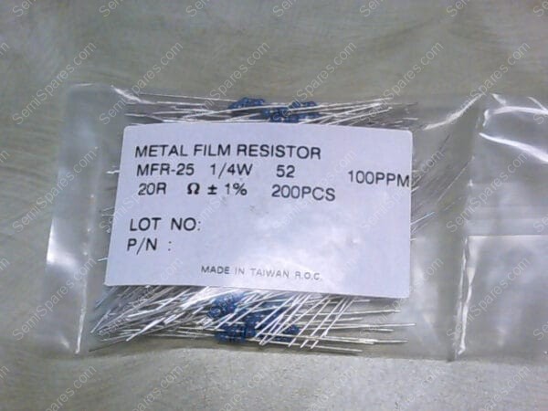 MFR-25FBF52-20R | YAGEO METAL FILM RESISTOR MFR-25 1/4W 52 100PPM 20R MFR-25FBF52-20R - Image 3