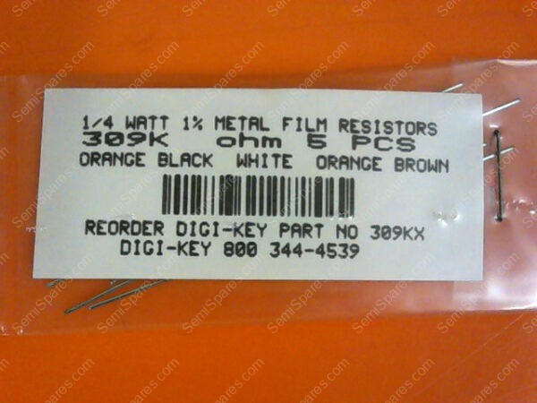 309KX | 1/4 WATTS 1% METAL FILM RESISTORS 309KX OHM (PACKAGE OF 5)