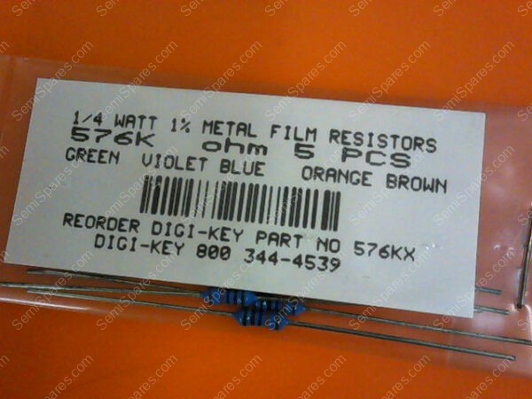 576KX | 1/4 WATTS 1% METAL FILM RESISTORS 576KX OHM (PACKAGE OF 5)