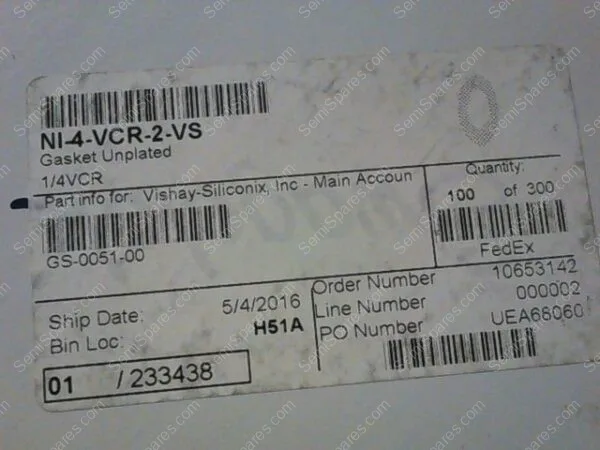 GS-0051-00 | GASKET, NICKEL, 1/4" VCR, NI-4-VCR-2-VS (100 PIECES PER BOX)