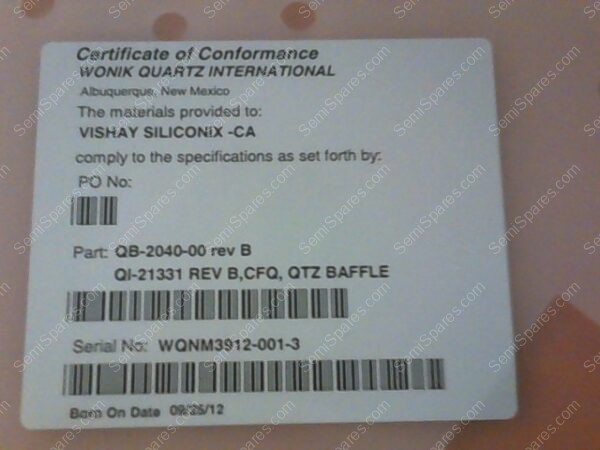 QB-2040-00 | DWG# QI-21331 REVB, CFQ, QTZ BAFFLE, P/N QB-2040-00 - Image 2