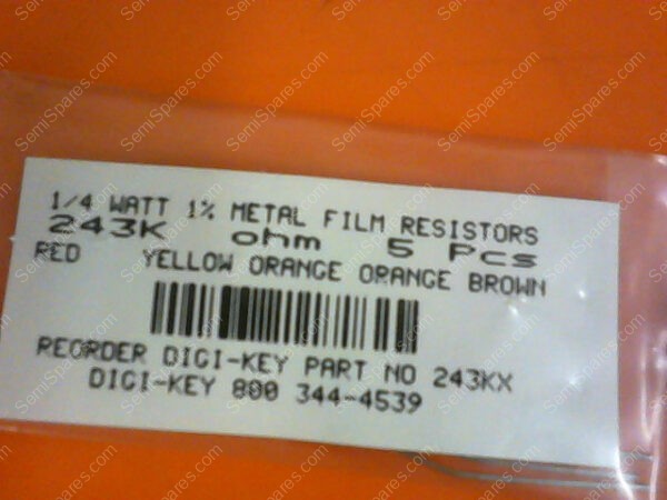 243KX | 1/4 WATTS 1% METAL FILM RESISTORS 243KX OHM (PACKAGE OF 5)