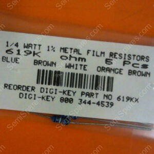 619KX | 1/4 WATTS 1% METAL FILM RESISTORS 619KX OHM (PACKAGE OF 5)
