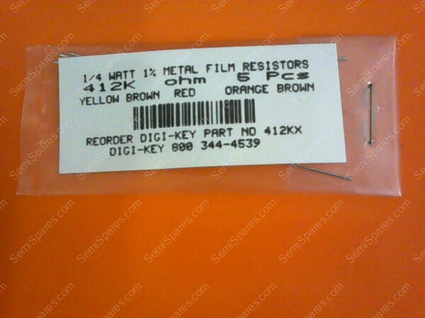 412KX | 1/4 WATT 1% METAL FILM RESISTORS 412K OHM (PK OF 5) - Image 3