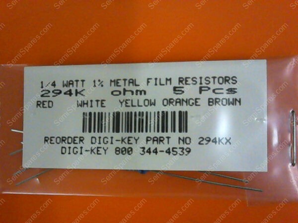 294KX | 1/4 WATTS 1% METAL FILM RESISTORS 294KX OHM (PACKAGE OF 5) - Image 3