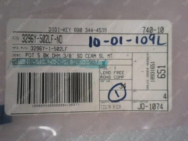 3296Y-1-502LF | POT 5.0K OHM 3/8" SQ CERM SL MT - Image 3