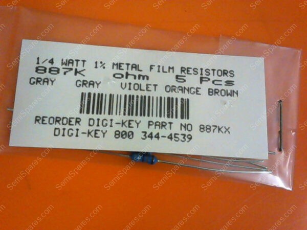 887KX | 1/4 WATTS 1% METAL FILM RESISTORS 887KX OHM (PACKAGE OF 5) - Image 3