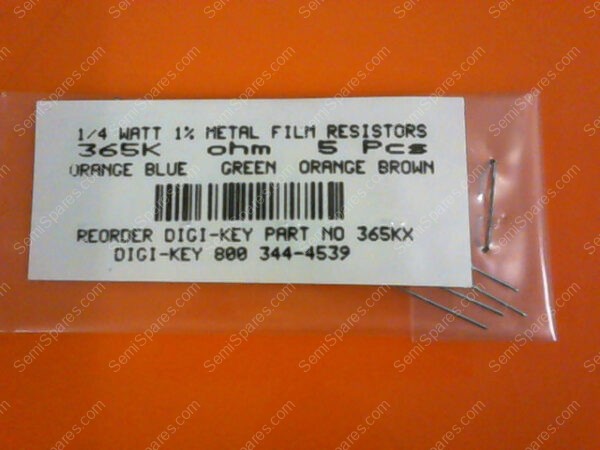 365KX | 1/4 WATT 1% METAL FILM RESISTORS 365K OHM (PK OF 5) - Image 2
