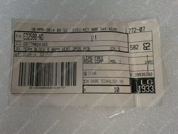 OSTTA024163 | TERM BLOCK 5.08MM VERT 2POS PCB, DIGI-KEY PN: ED2580-ND