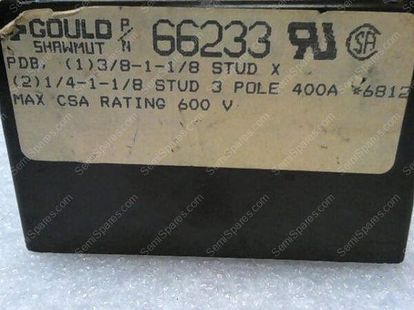 66233 SHAWMUT | POWER DISTRUBUTION BLOCK 3/8-1-1/8 STUD 3 POLE 400A 6812 MAX CSA RATING 600V - Image 2