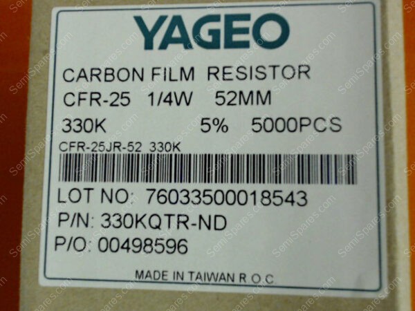 330KQTR-ND | CARBON FILM RESISTOR CFR-25  1/4W  52MM  330K  5% (5000)PCS - Image 2