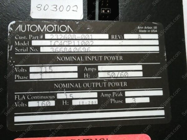 LC4CP11002 | AUTOMOTION CONTROL LC-4CP SERVO AMP FOR FSI SYSTEMS, 115V, PHASE 1, 50/60HZ - Image 3