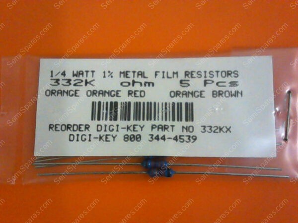 332KX | 1/4 WATT 1% METAL FILM RESITORS 332K OHM (PK OF 5) - Image 3