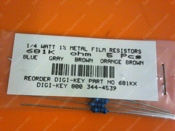 681KX | 1/4 WATTS 1% METAL FILM RESISTORS 681KX OHM (PACKAGE OF 5) - Image 3