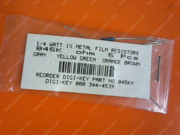 845KX | 1/4 WATTS 1% METAL FILM RESISTORS 845KX OHM (PACKAGE OF 5) - Image 3