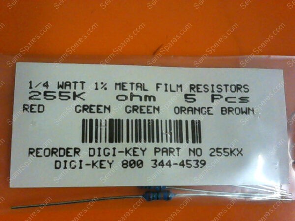 255KX | 1/4 WATTS 1% METAL FILM RESISTORS 255KX OHM (PACKAGE OF 5) - Image 3