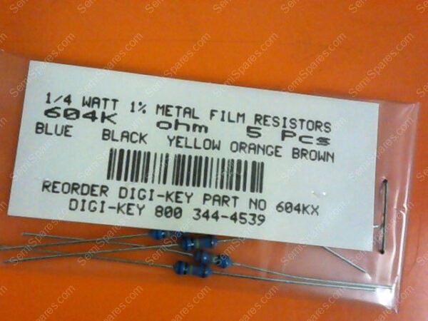 604KX | 1/4 WATTS 1% METAL FILM RESISTORS 604KX OHM (PACKAGE OF 5) - Image 3