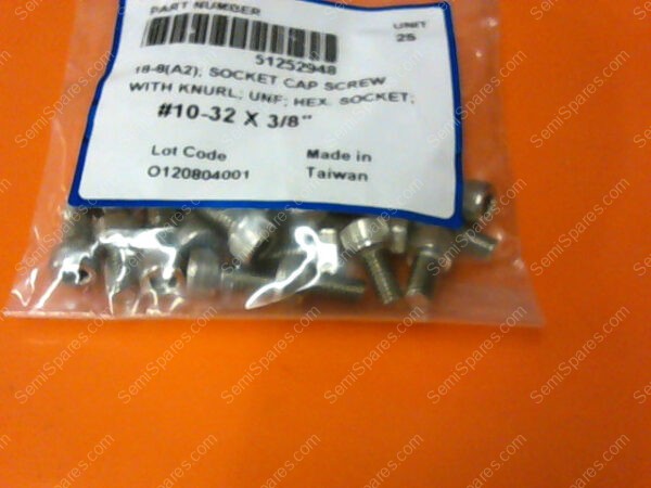 51252948 | SOCKET CAP SCREW WITH KNURT; UNF; HEX. SOCKET #10-32 X 3/8" PN/51252948 (PACK OF 25) - Image 2