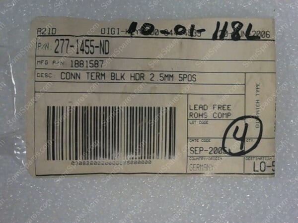 1881587 | CONN TERM BLK HDR 2.5MM 5POS DIGI-KEY PN: 277-1455-ND - Image 2