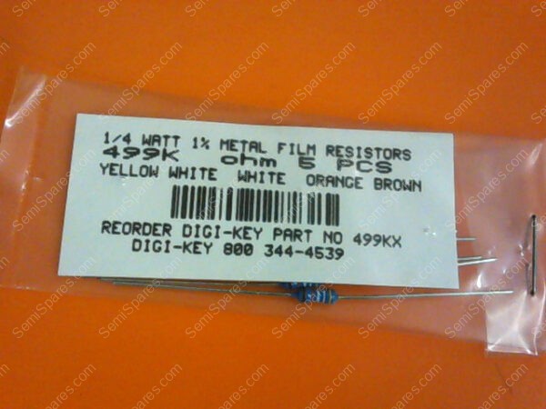 499KX | 1/4 WATTS 1% METAL FILM RESISTORS 499KX OHM (PACKAGE OF 5) - Image 3