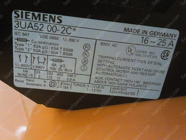 RY-1490-00 | RELAY, 3UA52-00-2C, SIEMENS OVERLOAD - Image 2