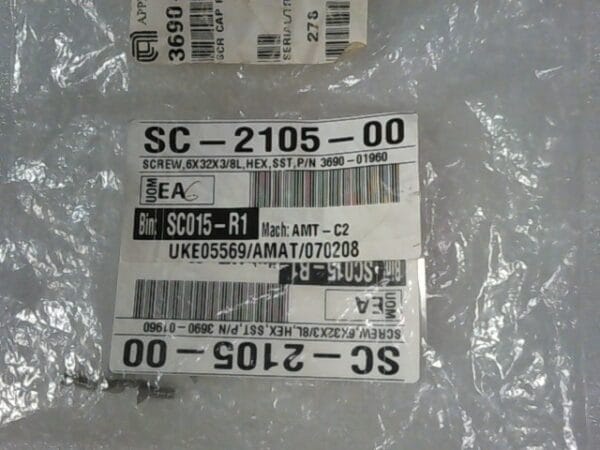 SC-2105-00 | SCREW,6X32X3/8L, HEX, SST, P/N 3690-01960 - Image 2