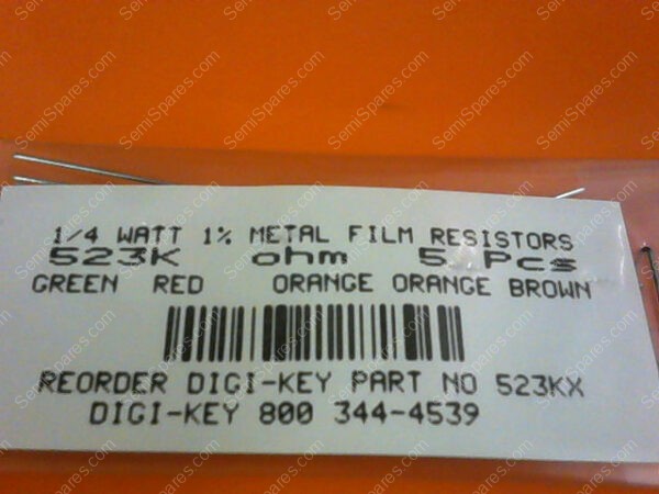 523KX | 1/4 WATTS 1% METAL FILM RESISTORS 523KX OHM (PACKAGE OF 5) - Image 3