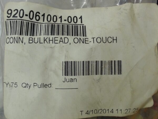 920-061001-001 | CONN, BULKHEAD, ONE-TOUCH - Image 5