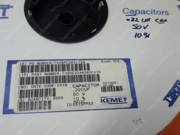 C320C224K5R5CATR | CAPACITORS, .22UF, 50V, 10%, (116 PCS) - Image 2
