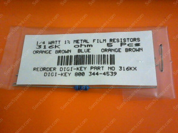 316KX | 1/4 WATT 1% METAL FILM RESISTORS 316K OHM (PK OF 5) - Image 2