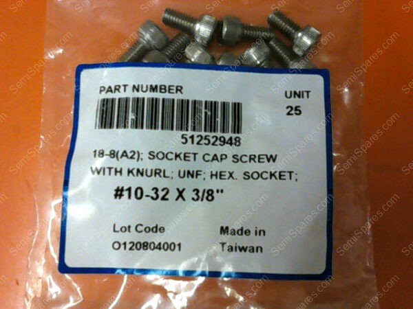 51252948 | SOCKET CAP SCREW WITH KNURT; UNF; HEX. SOCKET #10-32 X 3/8" PN/51252948 (PACK OF 25) - Image 3