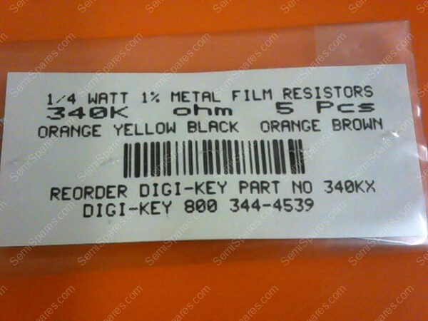 340KX | 1/4 WATT 1% METAL FILM RESITORS 340K OHM (PK OF 5) - Image 2