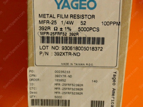 392XTR-ND | METAL FILM RESISTOR, MFR-25, 1/4W, 100PPM, (5000 PCS) - Image 3