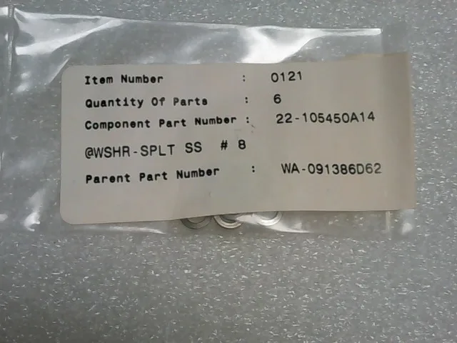 22-105450A14 | WASHER-SPLT SS # 8, PARENT PART NUMBER: WA-091386D62 - Image 3