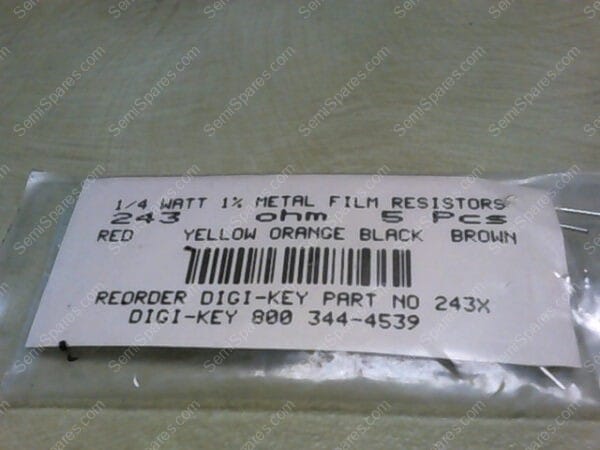 243 OHM | 243 OHM 1/4 WATT 1% METAL FILM RESISTORS, RED, YELLOW, ORANGE, BLACK, AND BROWN - Image 4